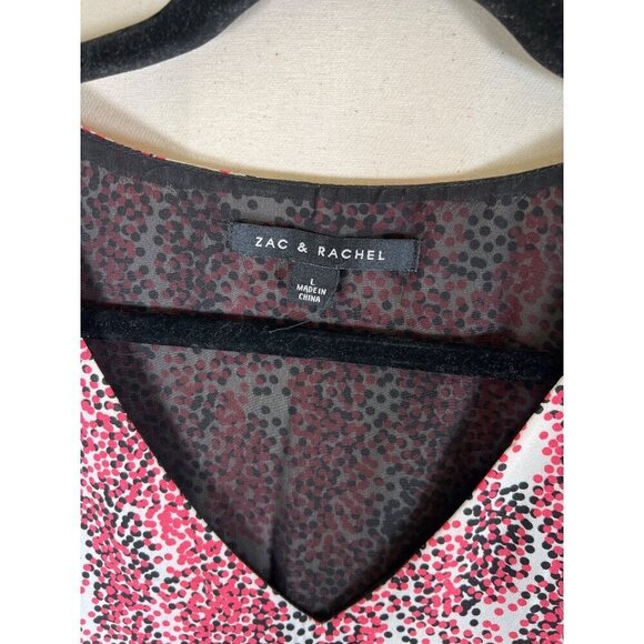 Zach & Rachel Women Size L Tank Tunic Pink Black Lined Chiffon Trim Asymmetrical - Picture 5 of 12